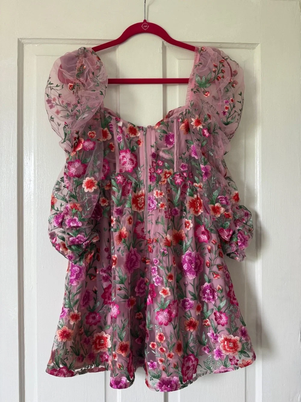 For Love & Lemons Pink Floral Embroidered Short Dress - Picture 8 of 8